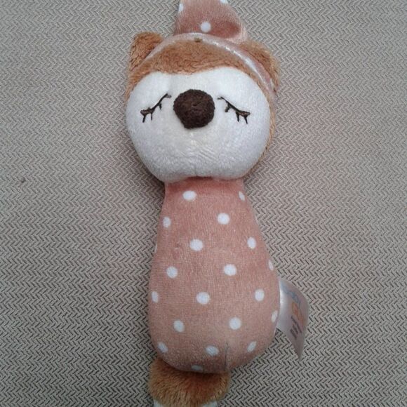 Baby Gund Forest Friends Plush Toy with Sleeping Cap Lt. Brown White Polka Dots - Picture 6 of 6